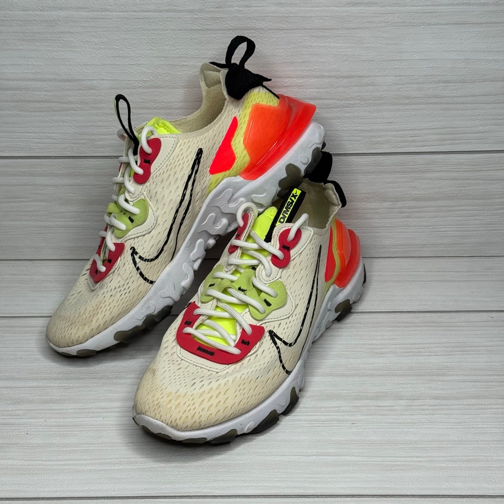 Nike React Vision D/MS/X Running Shoe Sneakers Beige Neon Orange Black Women 8.5